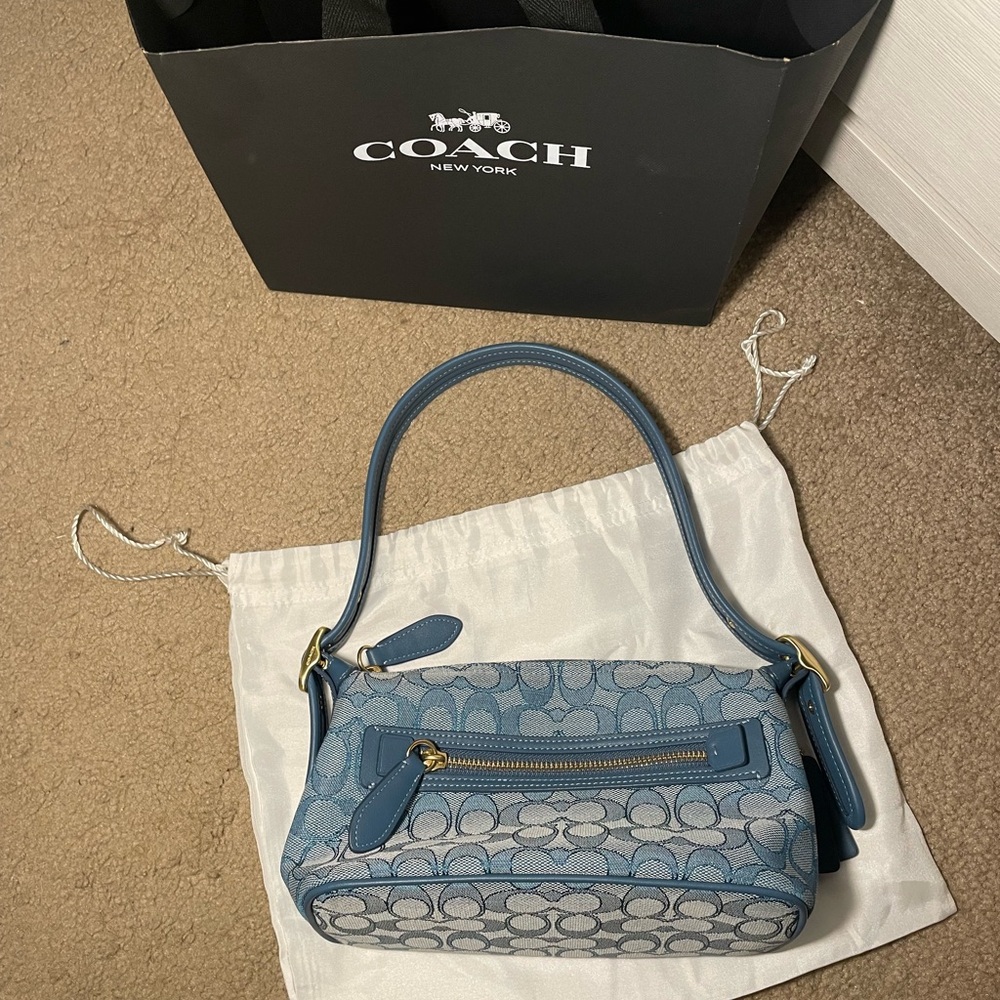 Coach 🩵 Demi Re-Edition 2003 Blue Jacquard Shoulder Bag - Picture 8 of 13